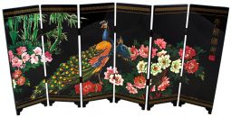 Wooden Peacock Screen with Dark Background